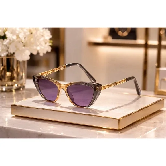 Sunglasses‎ Women Black & Gold Cat Eye Shades - Picture 8 of 8